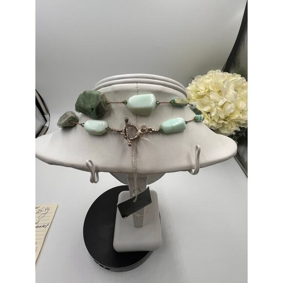 Margo Morrison Peruvian Opal, Variscite Swarovski Crystal 925 Necklace 35” New - Picture 8 of 14